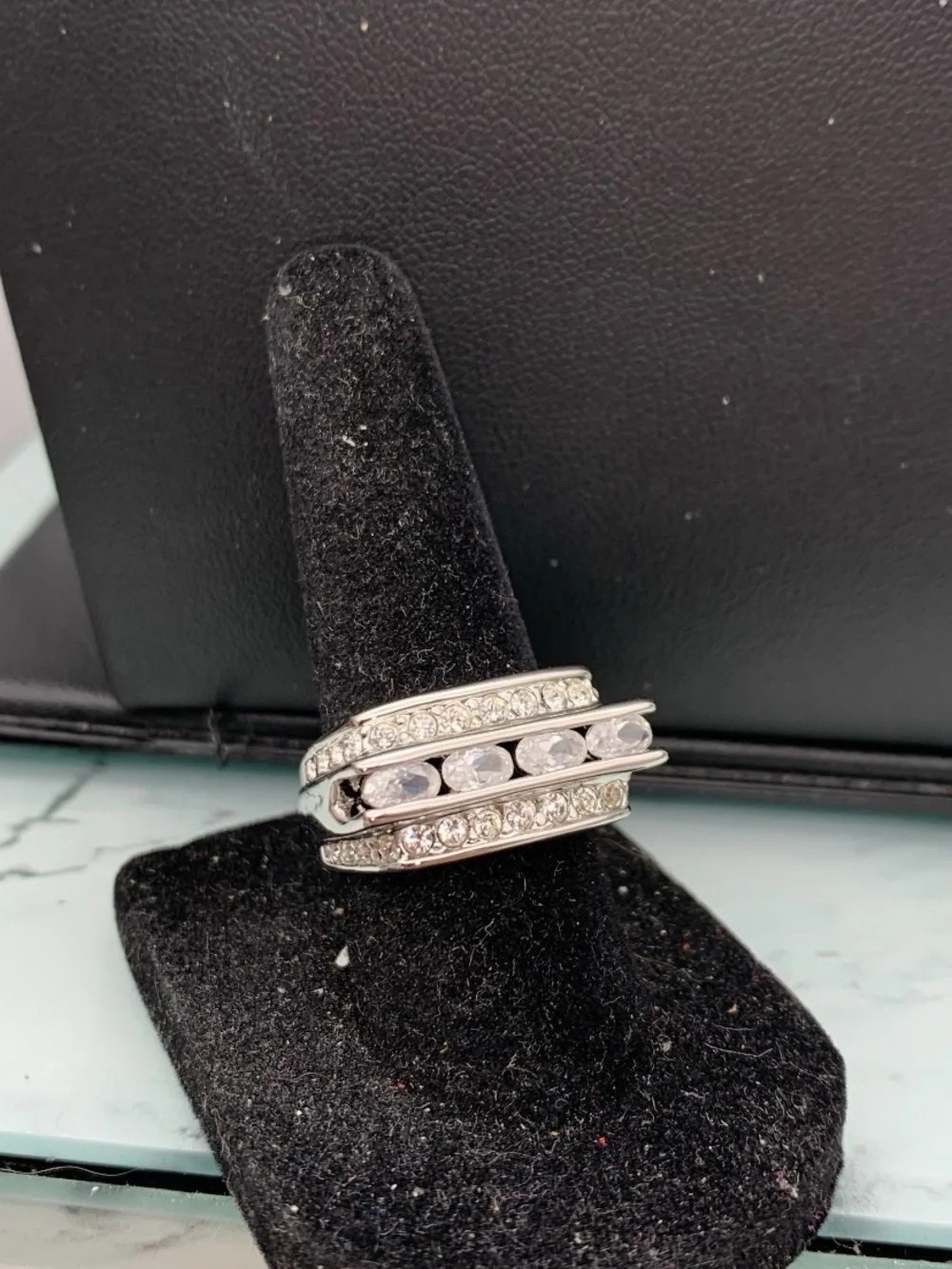 Camilla Silver Tone Crystal Stack Ring — Clear/White Stones